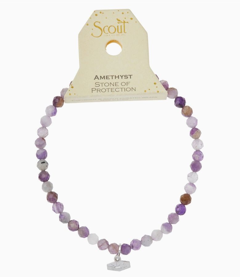 Mini Faceted Stone Stacking Bracelet, Color: Stone of Protection: Amethyst/Silver