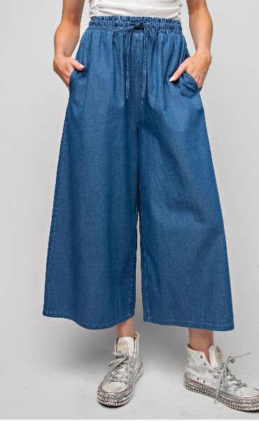 Wide Loose Fit Washed Denim Cham Pants