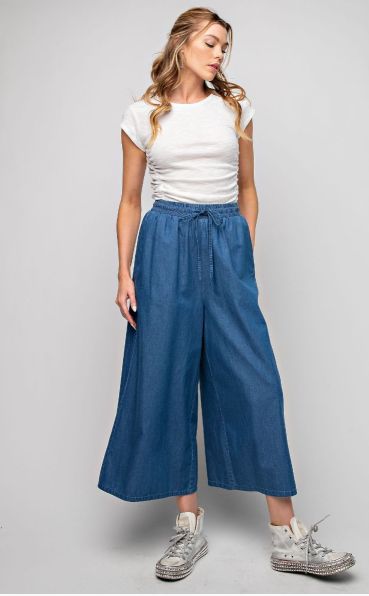 Wide Loose Fit Washed Denim Cham Pants