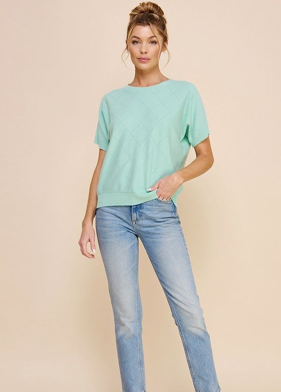Short Sleeve Diamond Pointelle Top
