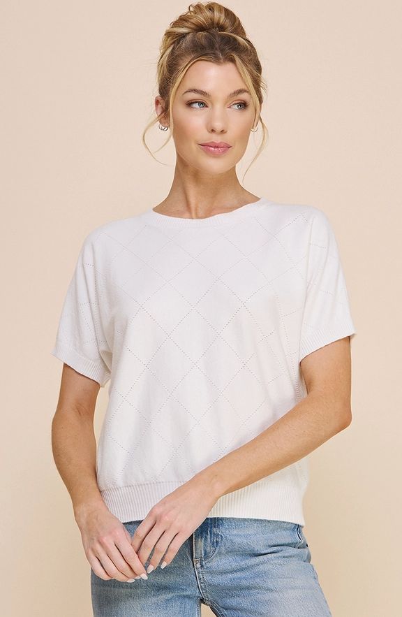 Short Sleeve Diamond Pointelle Top