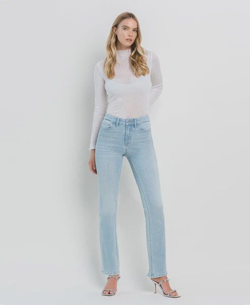 High Rise Seamless Waistband w Distressed Hem Bootcut