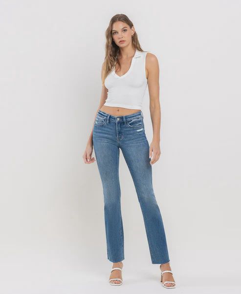 Miranda: Mid Rise Clean Cut Raw Hem Bootcut