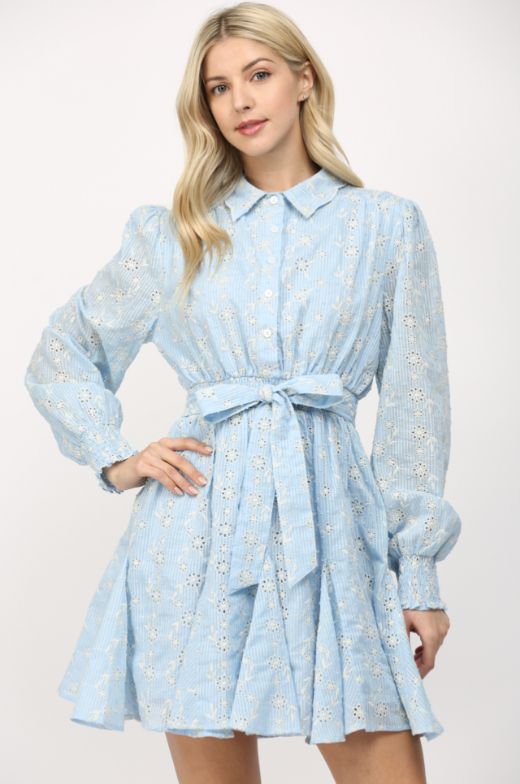 Eyelet Emb Tie Waist Dress