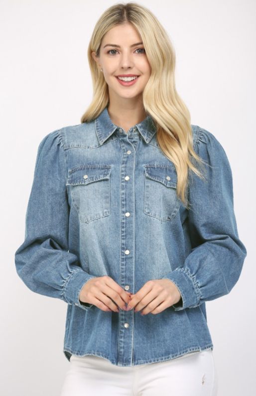 Puff Slv Denim Shirt