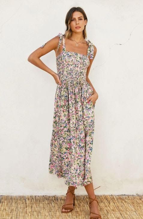 Morning Glory Smocked Top Midi Dress