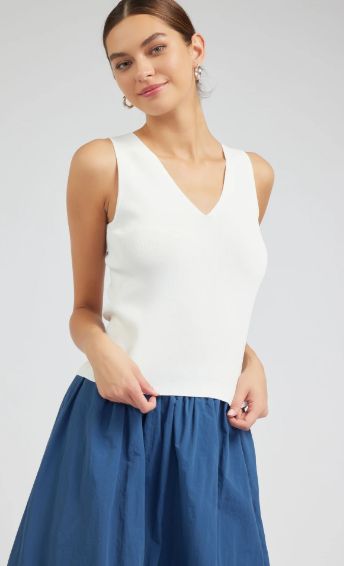 V-Neck Knit Tank Top, Size: X-Small, Color: White