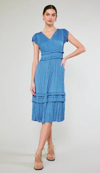 Sereia Pleated Midi Dress, Size: X-Small, Color: Faded Blue