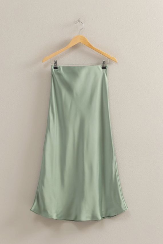 High Wasted Satin Midi Skirt