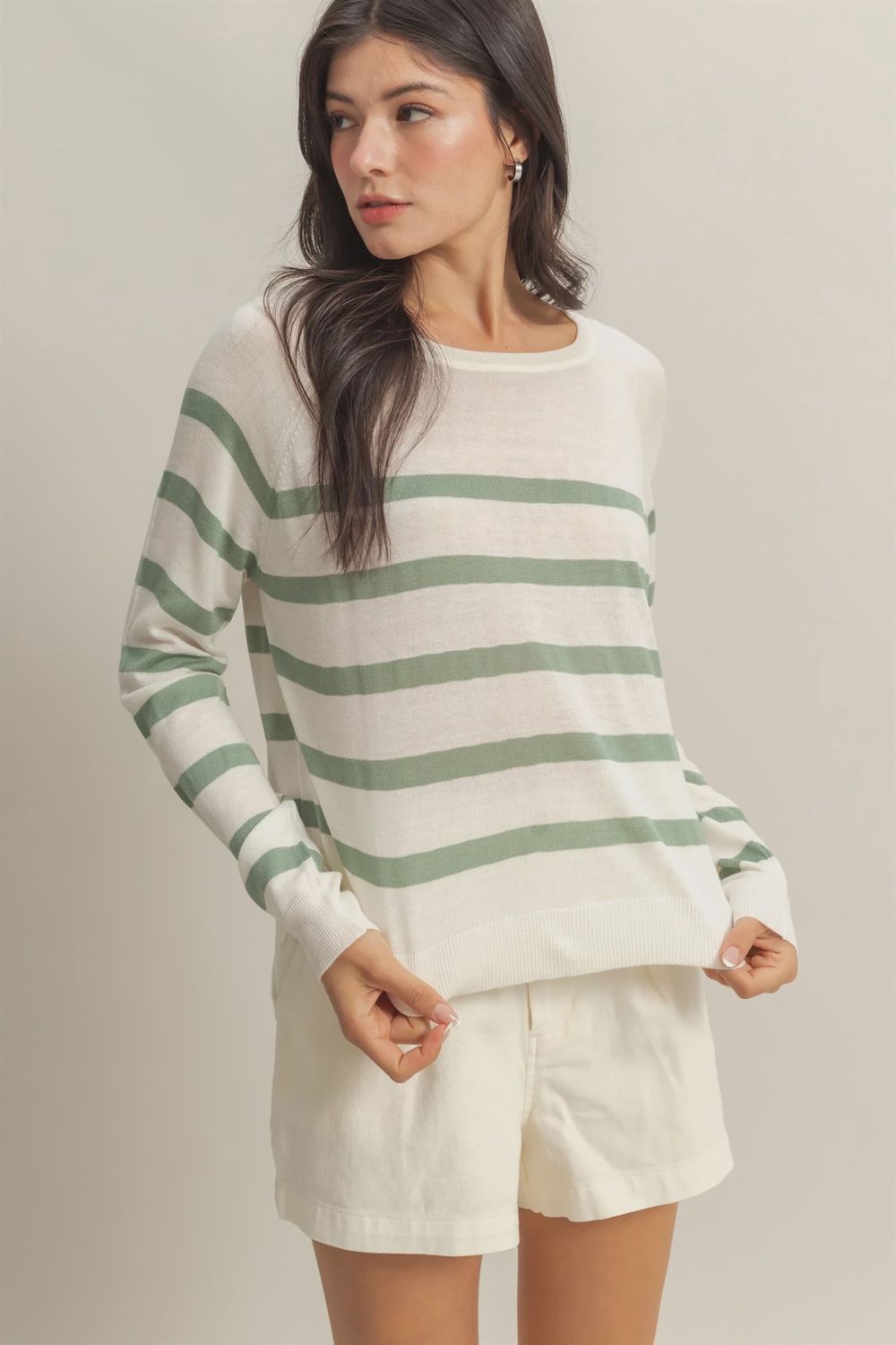 Casual Round Neck Raglan Sleeve Knit Top