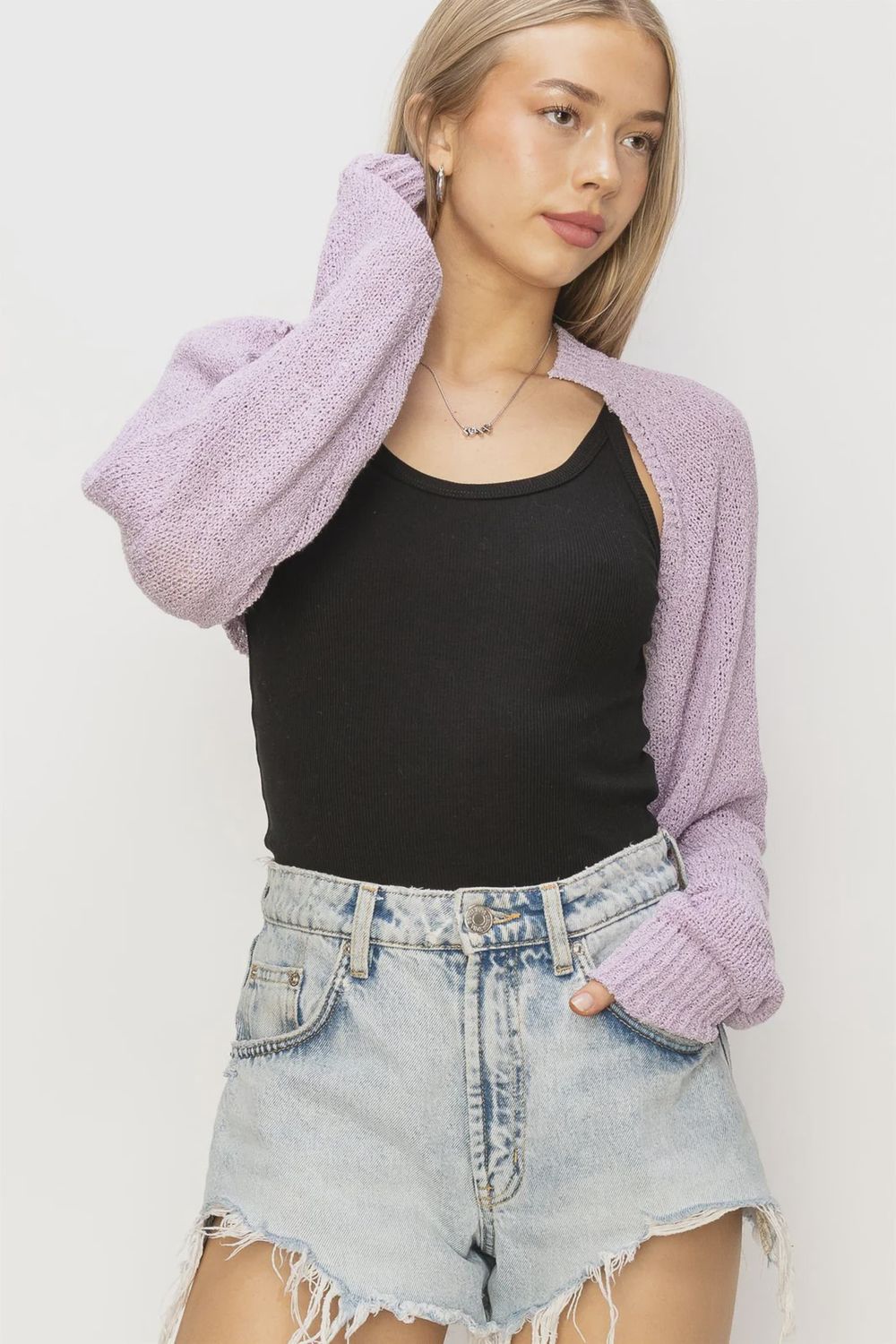 Essential Long Sleeve Knit Bolero, Size: Small, Color: Lavender