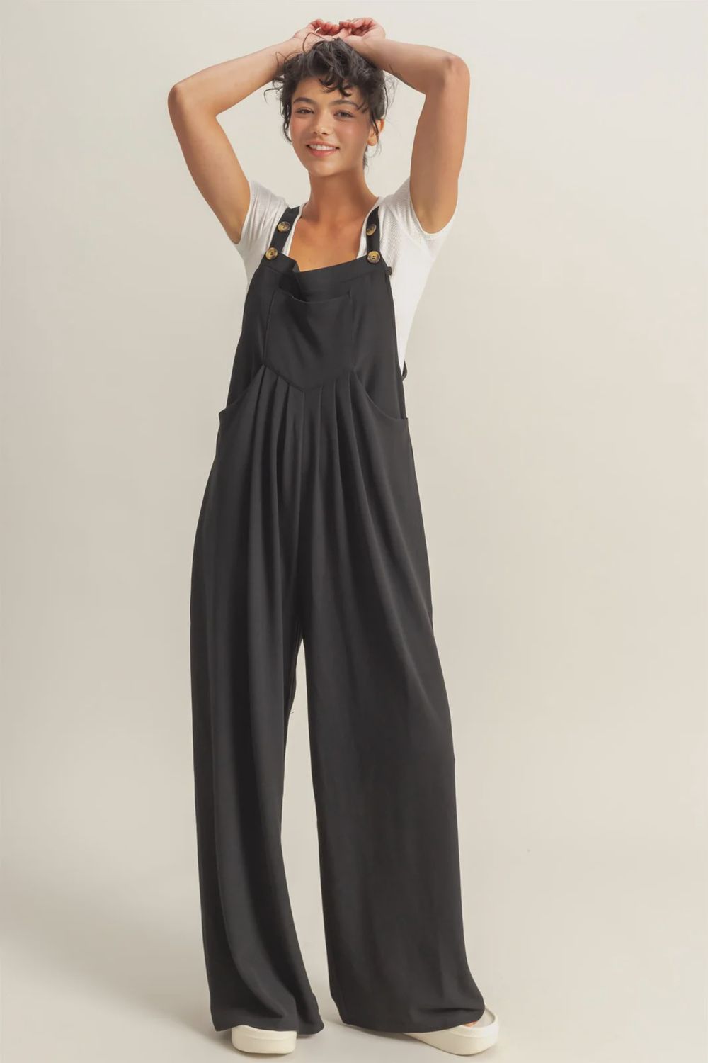 Waffle Pleated Pocket Detail Jumpsuit