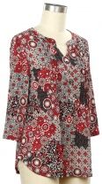 Adventure 3/4 Sleeve Patch Print Top, Size: Small, Color: Black/Red
