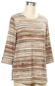 Counting Down 3/4 Sleeve Print Stripe Pocket Top