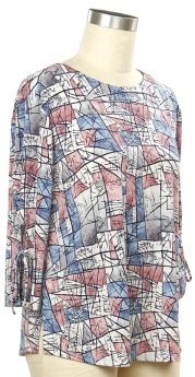 Counting Down 3/4 Sleeve Broken Glass Print Top, Size: Small, Color: Mauve Dust Blue