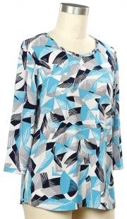 Warm Invitation 3/4 Sleeve Geo Print Top, Size: Small, Color: Isle of Capri/P Ink