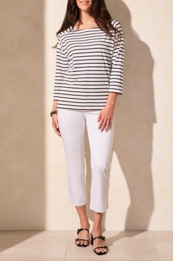 Stripe Jersey Boat Neck Top, Size: X-Large, Color: Jet Black