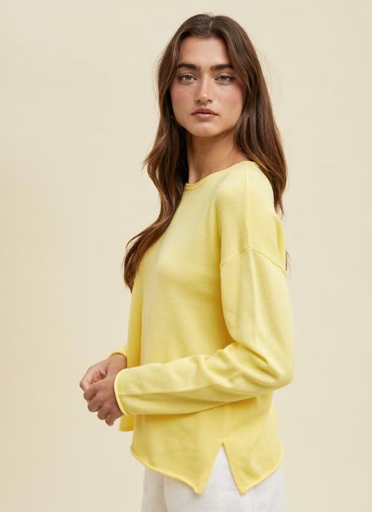 Lightweight Raw Edge Detail Sweater Top