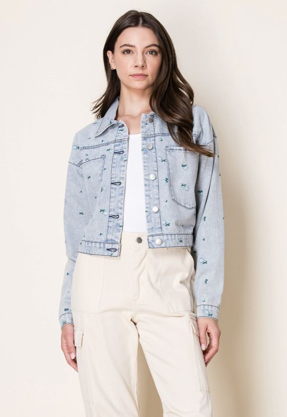 Floral Embroidery Denim Jacket
