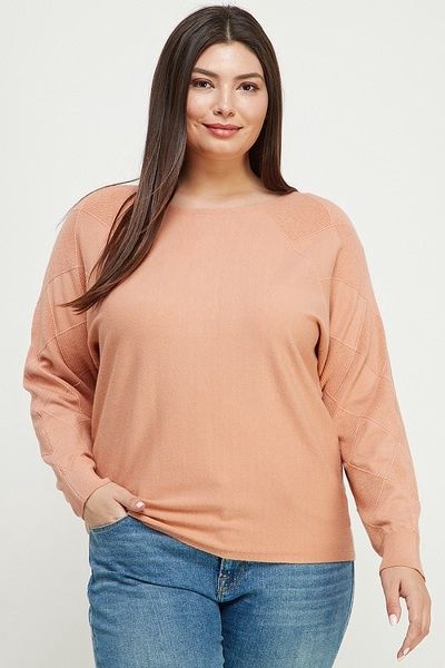 Soft Mixed Texture Slv Dolman Pullover Sweater