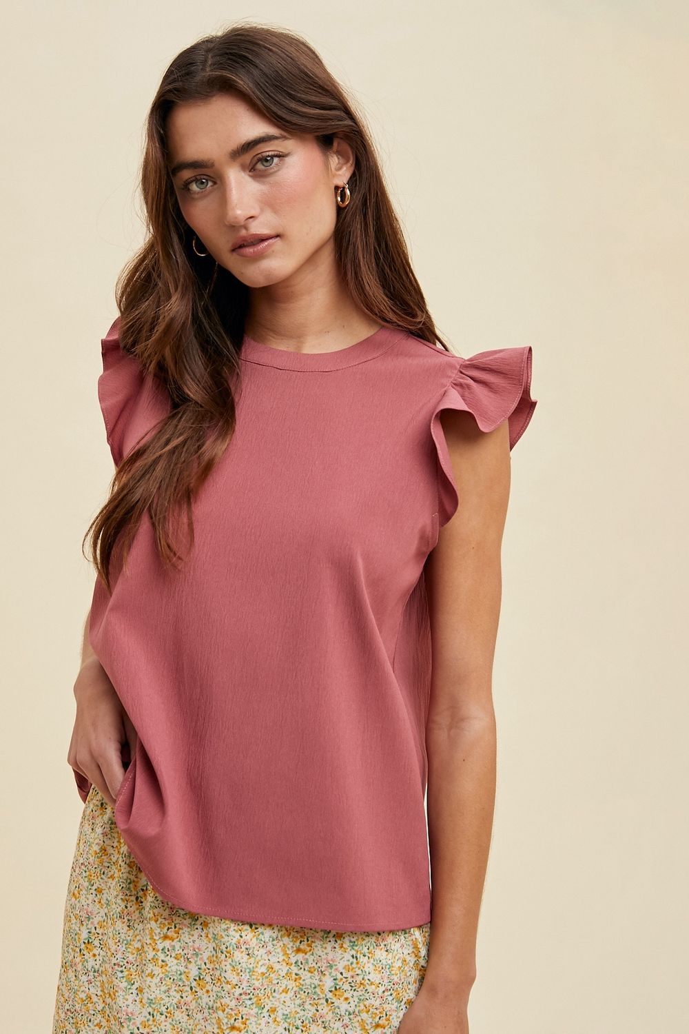 Satin Ruffle Sleeve Blouse