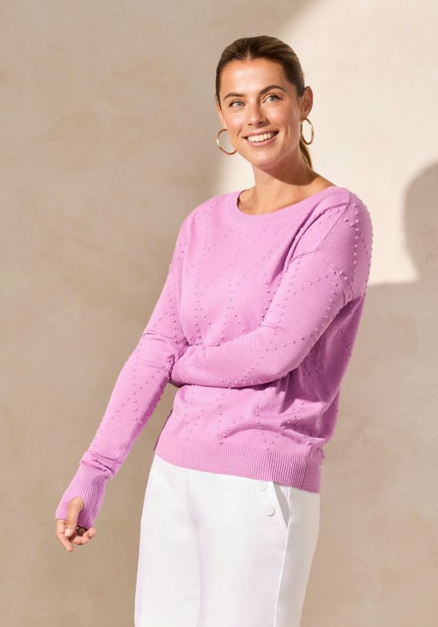 Long Sleeve Crew Neck Sweater With Thumb Holes