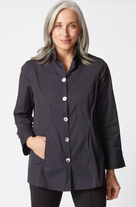 Perfect Travel Sculpted Collar Shirt, Size: Small, Colour: Black