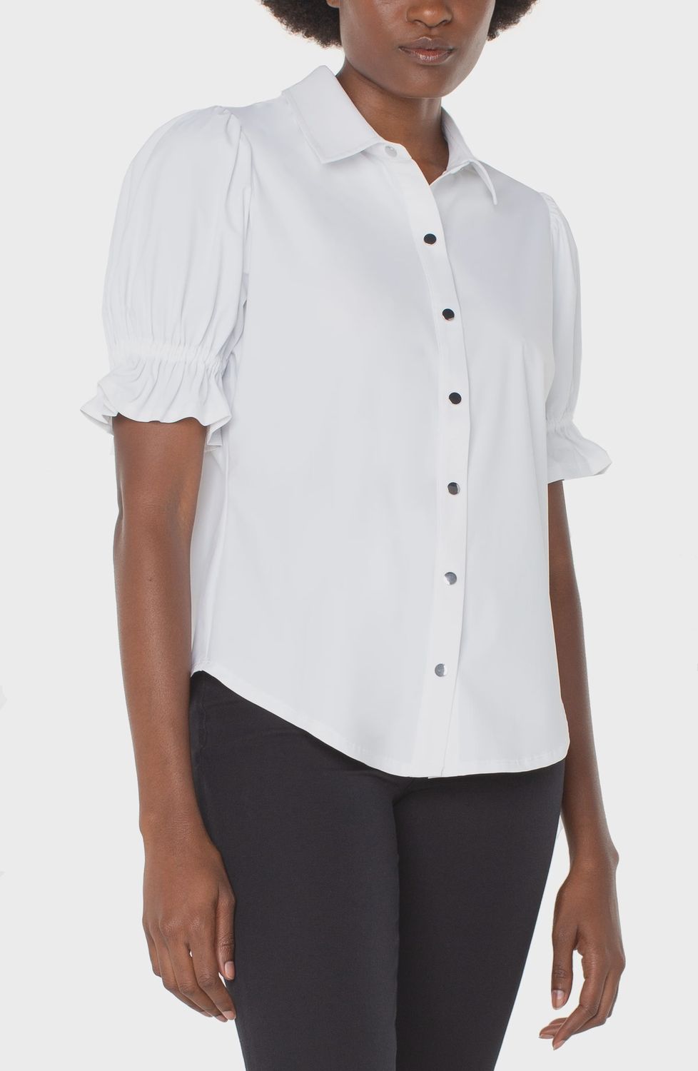 Elbow Puff Snap Front Knit Shirt