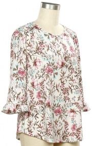 Fresh Palette 3/4 Sleeve Floral Print Top, Size: S, Color: White Pink Latte