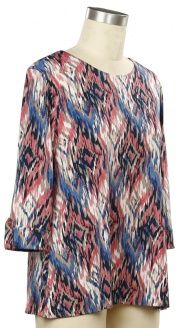 Incredible 3/4 Sleeve Geo Print Top, Size: X-Large, Color: Terra Rose Ink