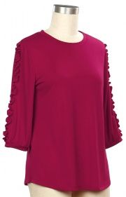 Favorite Stripes 3/4 Sleeve Knit Top, Size: X-Large, Color: Tango Red