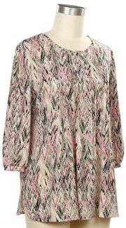 Early Edition 3/4 Sleeve Tuck Front Print Top