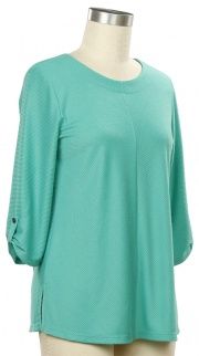 Denim N Daisy 3/4 Sleeve Solid Bias Front Top