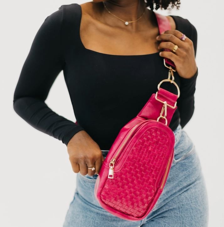 Waverly Woven Sling Bag, Color: Fuchsia