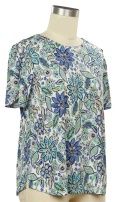 Ink to Paper Short Sleeve Floral Print Petal Sleeve Top, Color: Sea Navy, Size: Small
