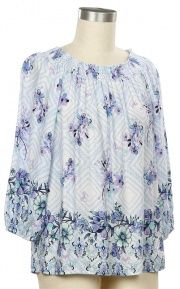 3/4 Sleeve Maddi Border Print Smock Neck Top
