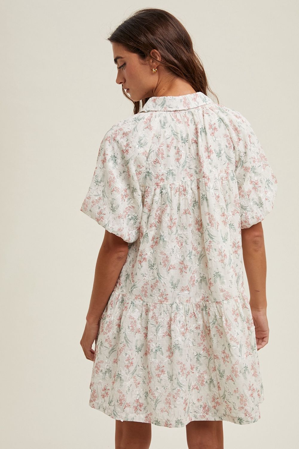 Floral Embroidered Button-Up Mini Dress