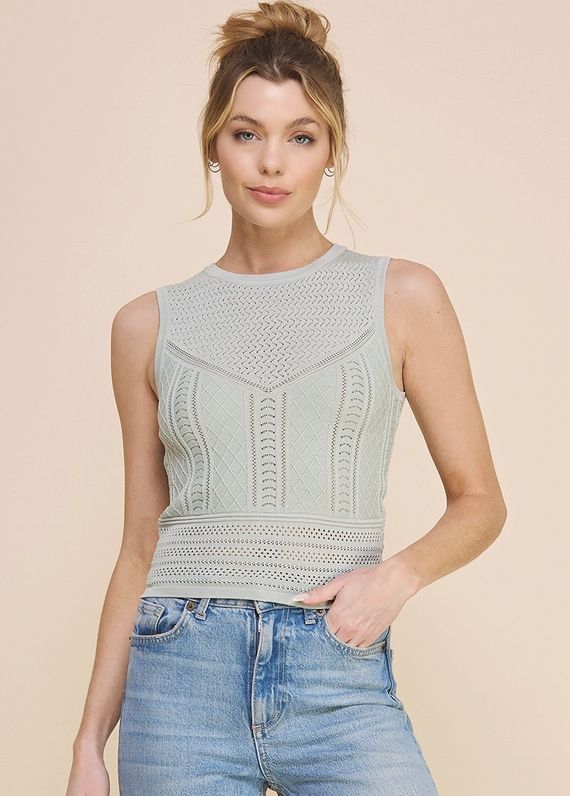 Mixed Pointelle Detail Fine Gauge Tank, Size: Small, Color: Soft Mint
