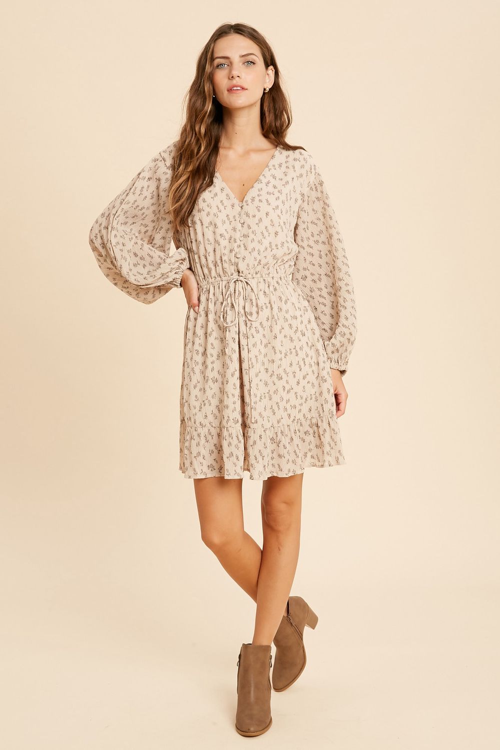 Floral Print Tie Mini Dress