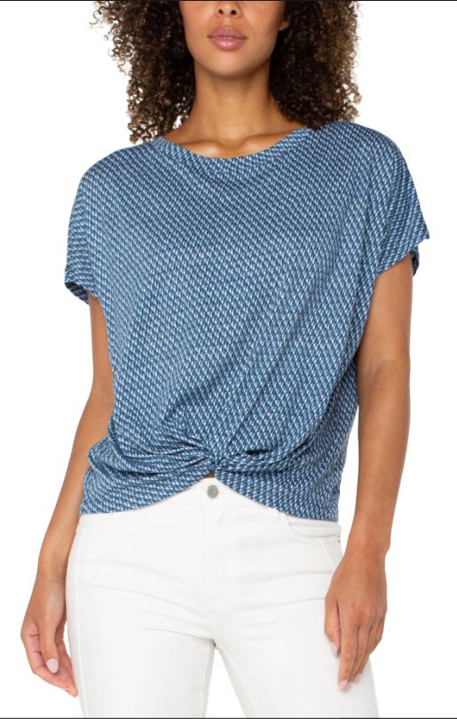 Twist Front Dolman Knit Tee, Size: X-Small, Color: Blue Multi Mcro
