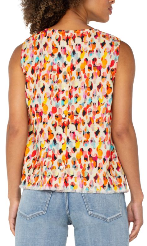 Sleeveless Woven Top With Button Back