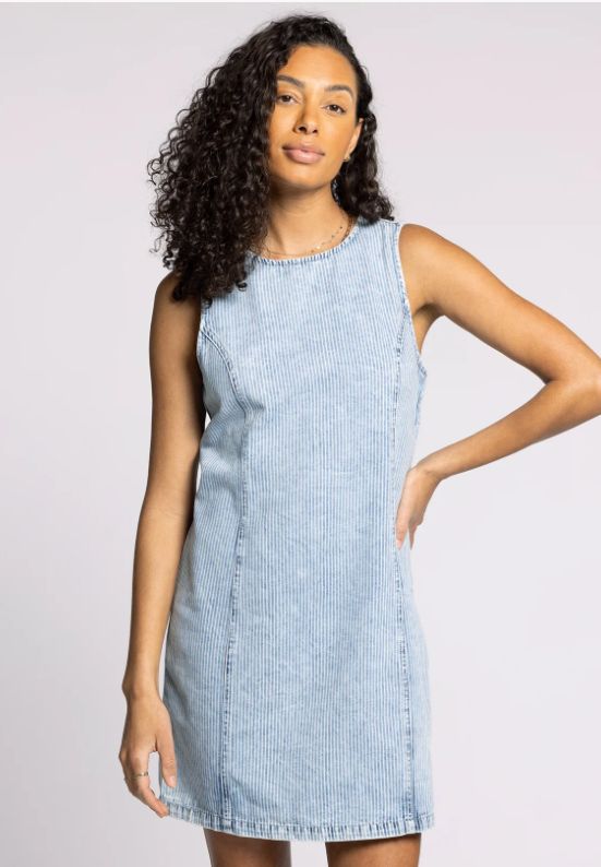 Dahlia Dress, Size: Small, Color: Washed Indigo Stripe