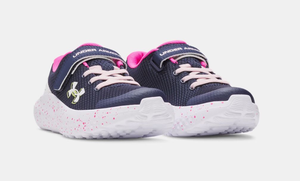 Girls UA Surge 4 AC Running, Color: Blue/Pink:410, Size: 10.5, Type: Kids