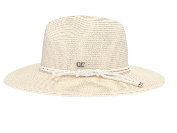 Leather Rope Band Panama Hat, Color: Beige Multi