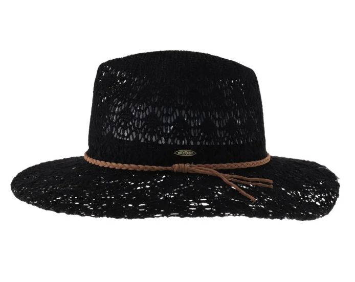 Horseshoe Lace Knit with Braided Suede Trim C.C. Panama Hat
