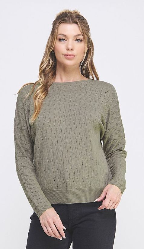 Soft Pointelle Cable Knit Dolman, Color: Aloe, Size: Small