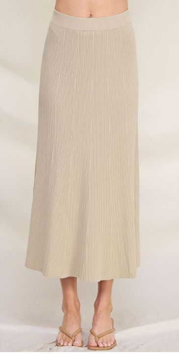 Knitted Textured Rib A-Line Skirt, Color: French Vanilla, Size: Small