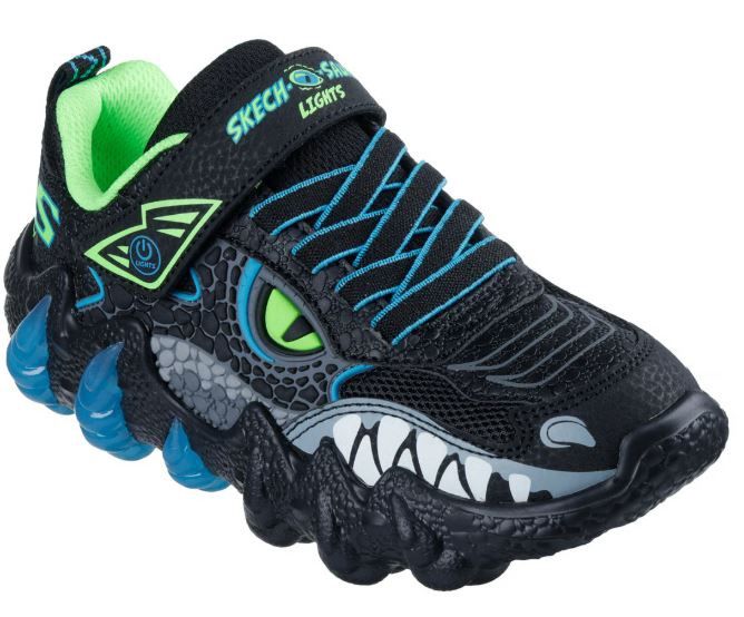 Skech-O-Saurus Light Up, Type: Kids (AC), Size: 13, Color: Black/Lime/Blue Light