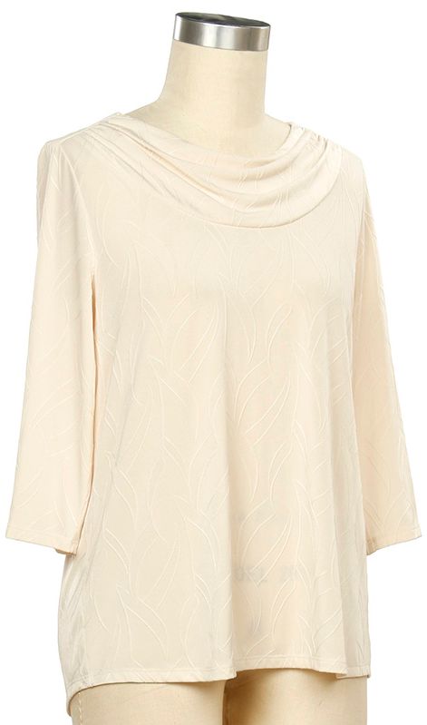 3/4 Sleeve  Ferris Wheel Jacquard Novelty Top, Color: Pearl, Size: Small