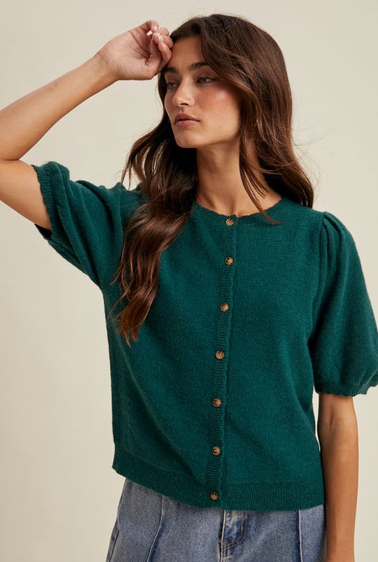 Puff Sleeve Button Up Sweater Cardigan